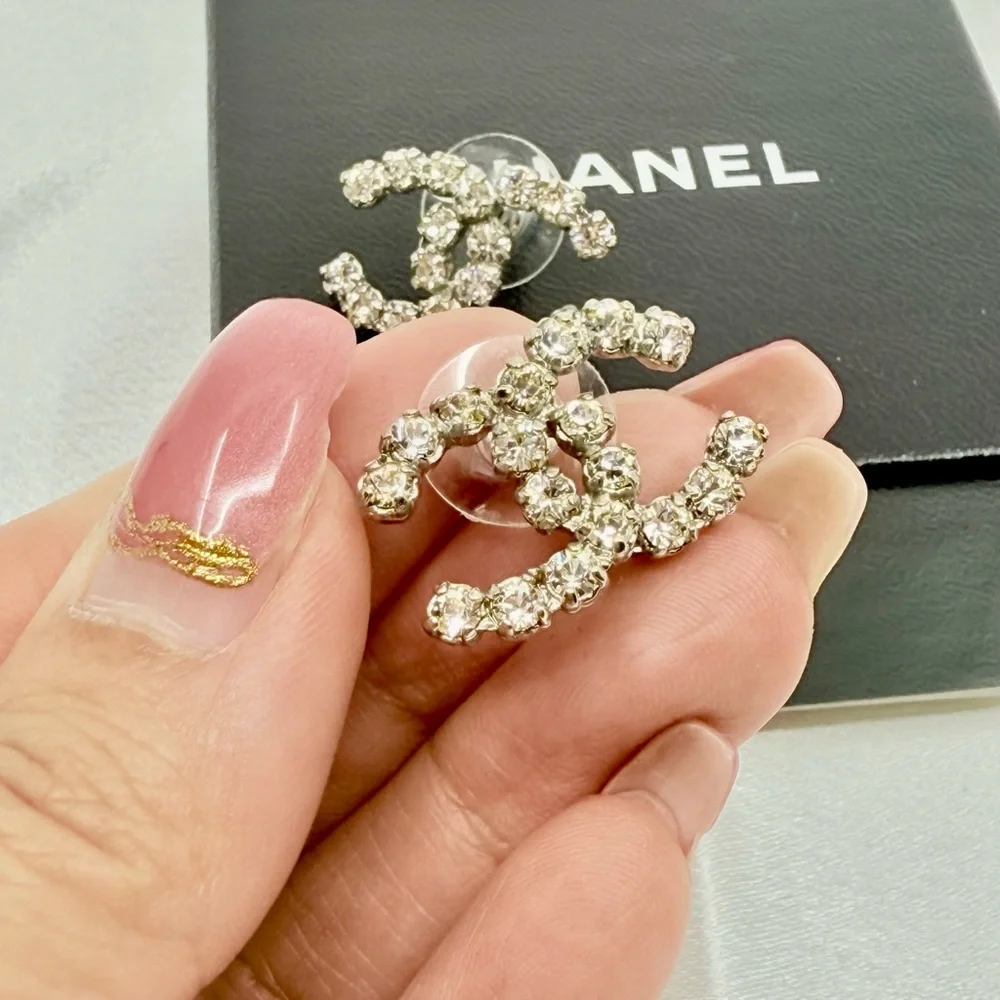 Chanel Large Silver Crystal CC Statement Earrings - Picture 8 of 11